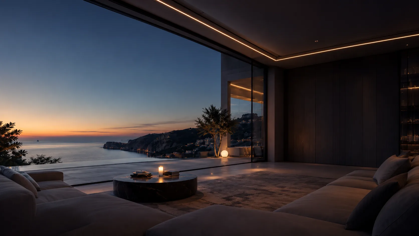 Villa contemporaine au crépuscule, scène immersive HD Media